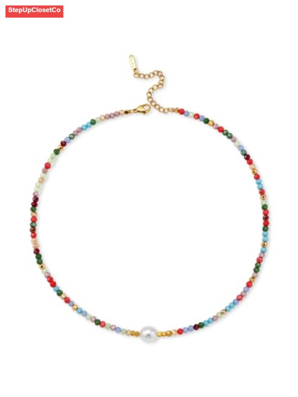 Handmade Boho Beaded Choker Necklace Pearl Gemstone Evil Eye Beach Jewelry